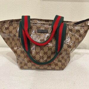 Gucci Beige Monogram Tote with Red and Green Straps